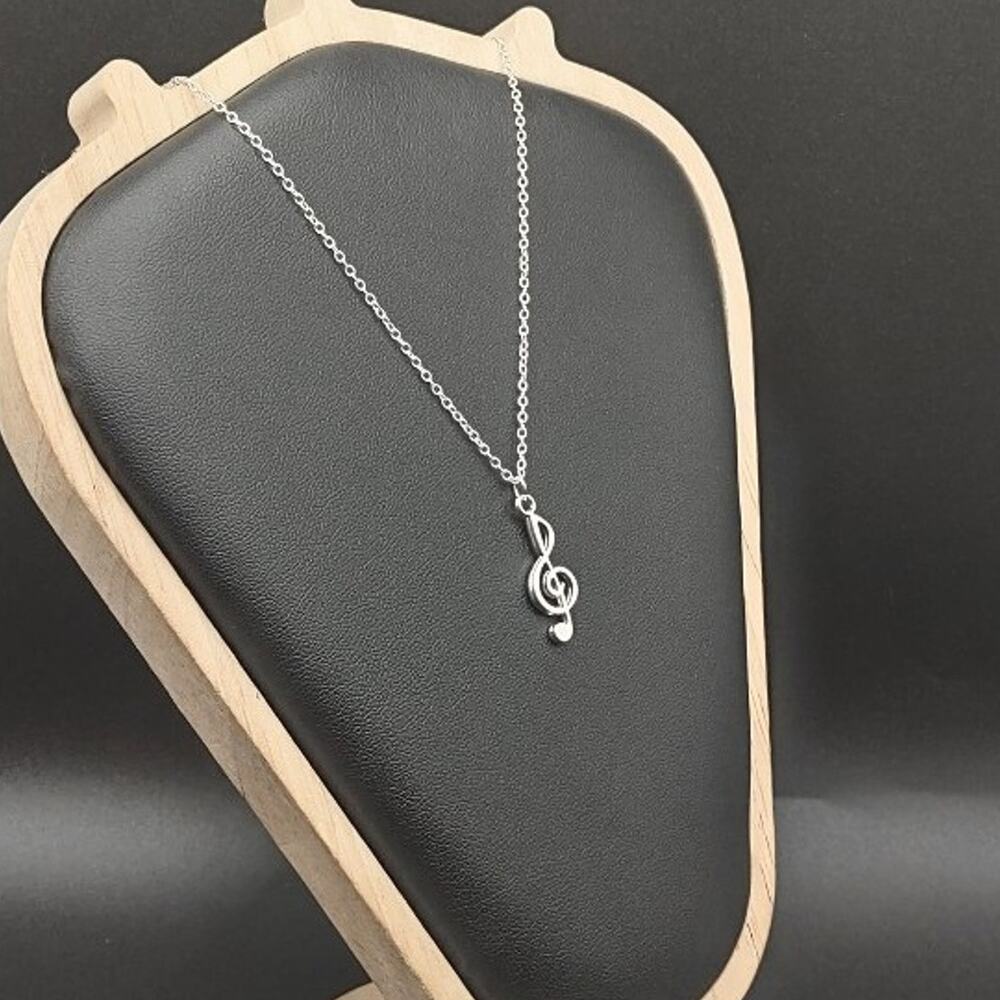 925 Silver Necklace W/ Music Note Treble Clef Pendant Anniversary Birthday Gift